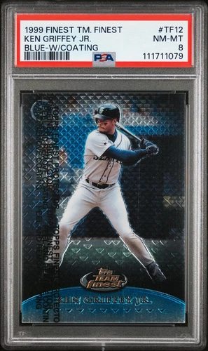 1999 TOPPS FINEST TEAM FINEST BLUE W/COATING #TF12 KEN GRIFFEY JR 187/1500 PSA 8