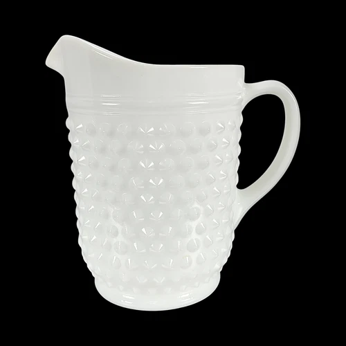 Vintage Hobnail Milk Glass Pitcher Anchor Hocking Neutral White 8.0" Tall