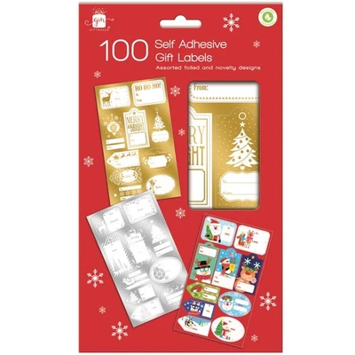 GIFTMAKER 100 Christmas Gift Labels Self Adhesive Assorted Foiled & Novelty Name Tags