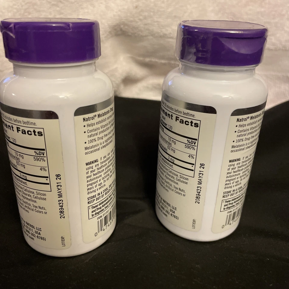 2 botellas Natrol Melatonina Liberación Tiempo 3 mg 120 Comprimidos cada una - 240 Total  Foto 2 de 3