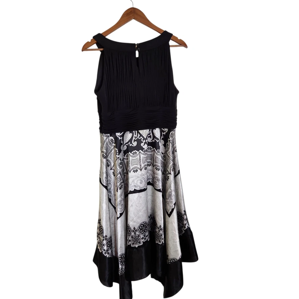 Vestido midi Signature by Sangria negro satinado mordedura de tiburón dobladillo talla 16 Foto 2 de 4