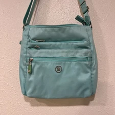 Beside-U RFID Blocking Teal Green Medium Crossbody Bag Hand Sewn Nylon EUC