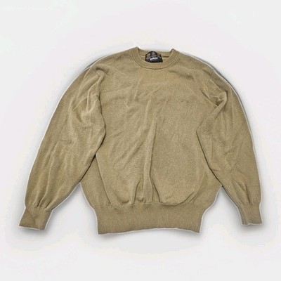 Vintage Barbour Mens Sweater Large Khaki Sports Cotton Crew Neck Scotland Made