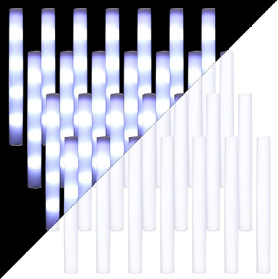 50 Pack White LED Foam Sticks 16 Inch Light up Glow Sticks for Parties