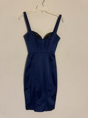 Bebe Satin Bodycon Navy Scrappy Sleeveless Dress Size XS