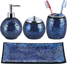 4 Pcs Mosaic Glass Bathroom Accessories Set, Modern Luxury Bath Ensemble, Includ