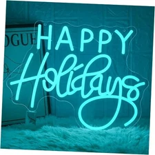 Happy Holidays Neon Sign for Wall Decor Blue Holiday Neon Lights Dimmable blue