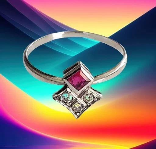 I Ring Design Jugendstil I Echt 585 Weißgold I Echter Rubin +3 Echte Diamanten I - Bild 1 von 4