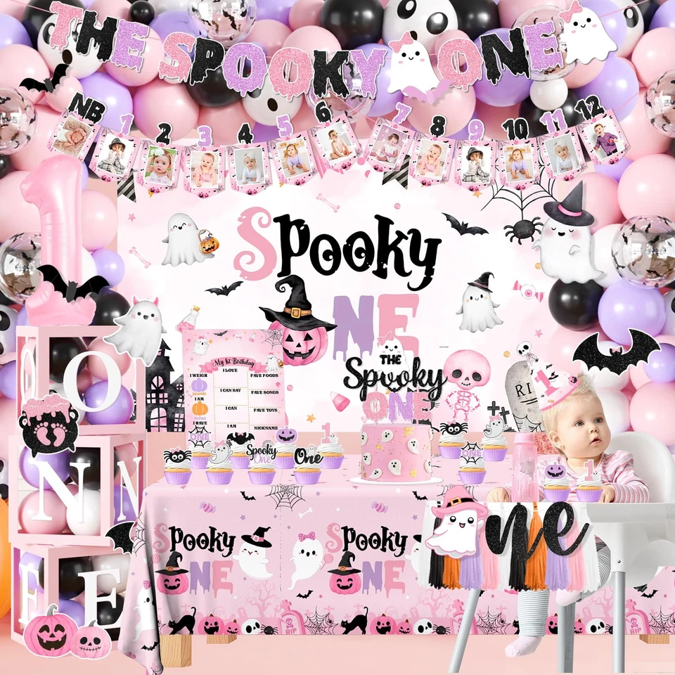 Spooky один день рождения украшения девочка, розовый Хэллоуин вечеринки расходные материалы наборы с... - Изображение 2 из 4
