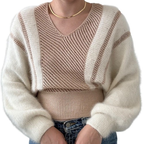 Suéter de Colección Michelle Stuart Mezcla de Angora Suave Difuso Crochet Ala de Murciélago Talla S - Imagen 4 de 8