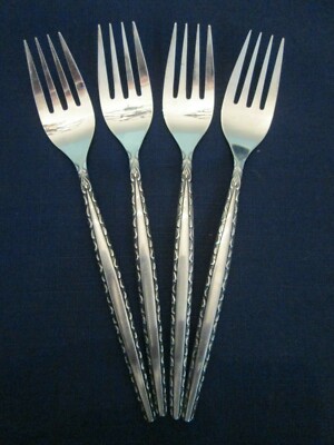 SET 4 SALAD FORKS! Vintage JAPAN stainless: CLASSIC BORDER pattern: EXC