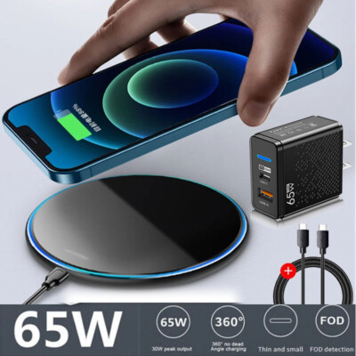 65W Wireless Charger Fast Charge Pad For iPhone 16 15 Pro Max 14 13 12 11 XS XR
