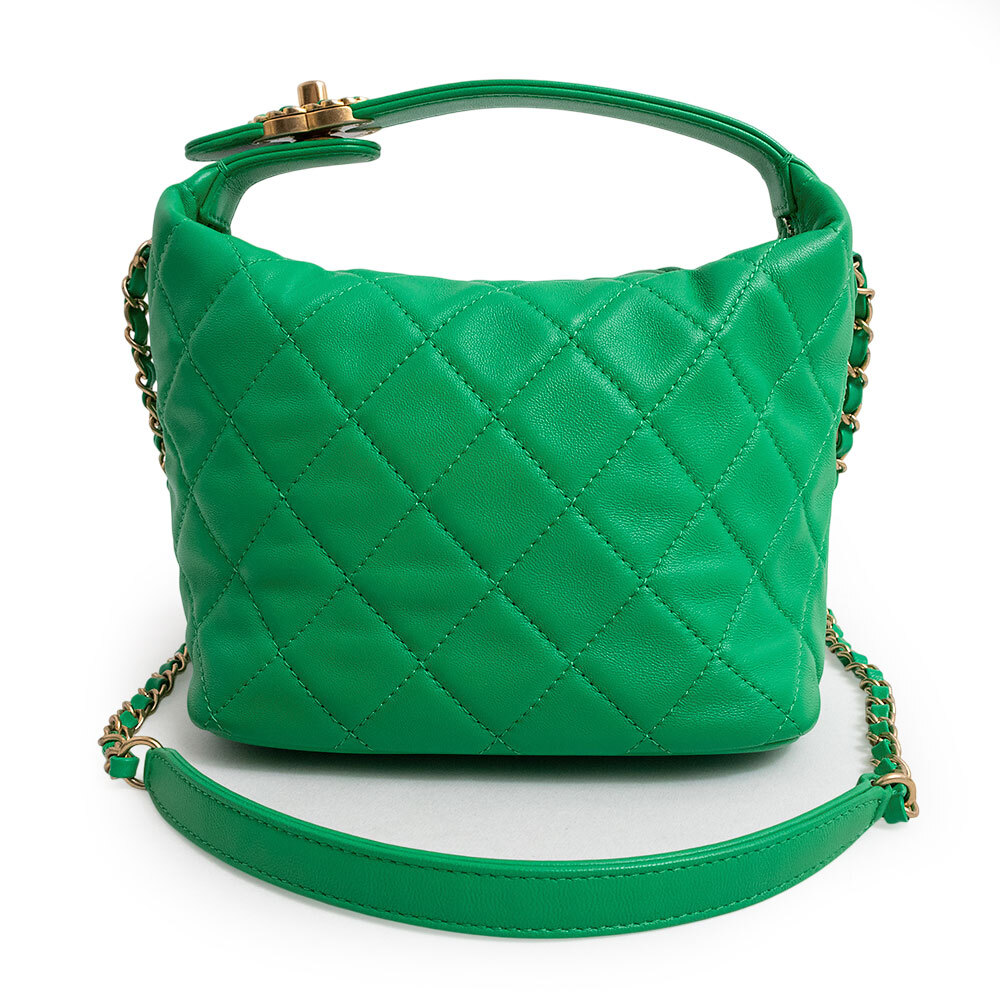 CHANEL Hobo Bag Matelasse 2WAY Shoulder Handbag Lambskin, Green AS1746
