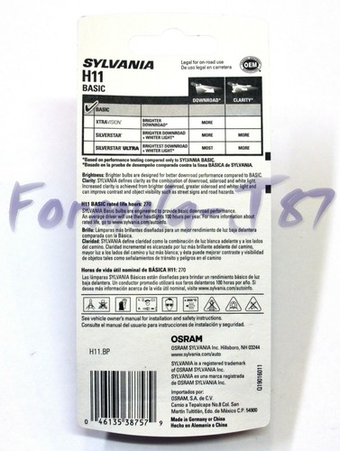 Sylvania Basic H11 55W Two Bulbs Head Light High Beam Replacement Lamp DOT Legal - Picture 3 of 12