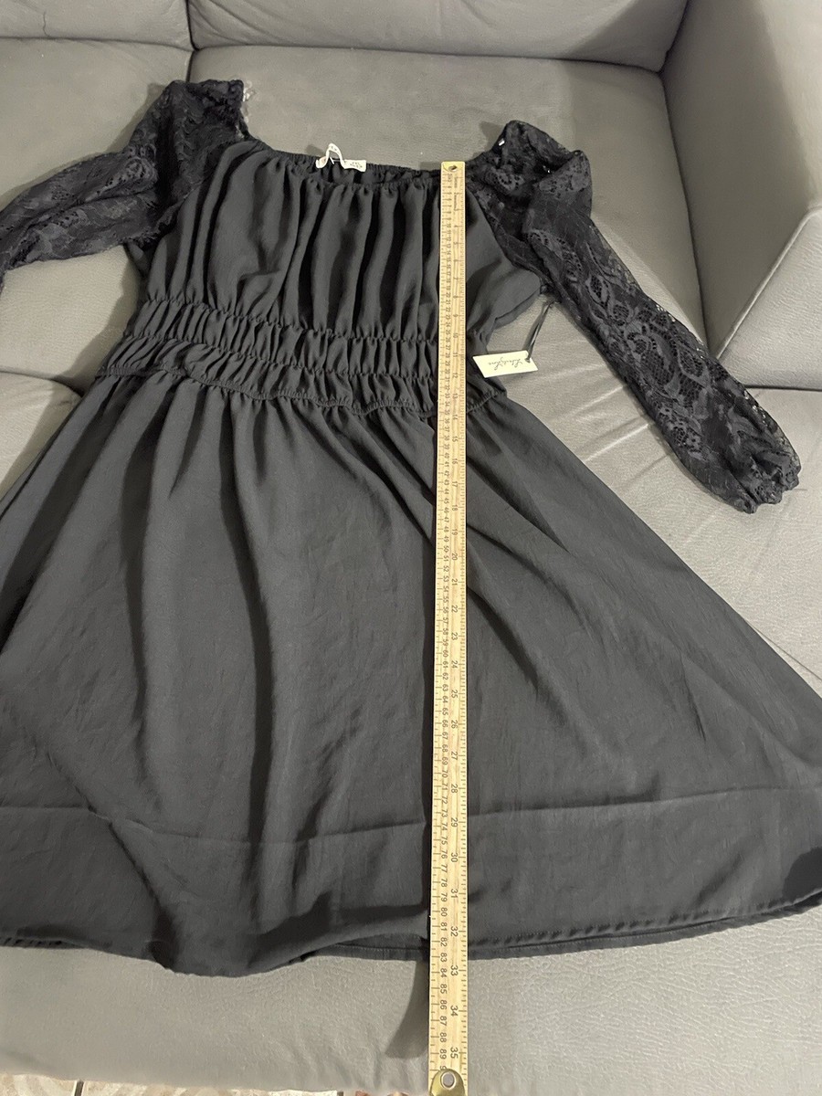 NWT LIBERTY LOVE Black dress Midi,long lace sleeves, elastic NWT LIBERTY LOVE Black dress Midi,long lace sleeves, elastic