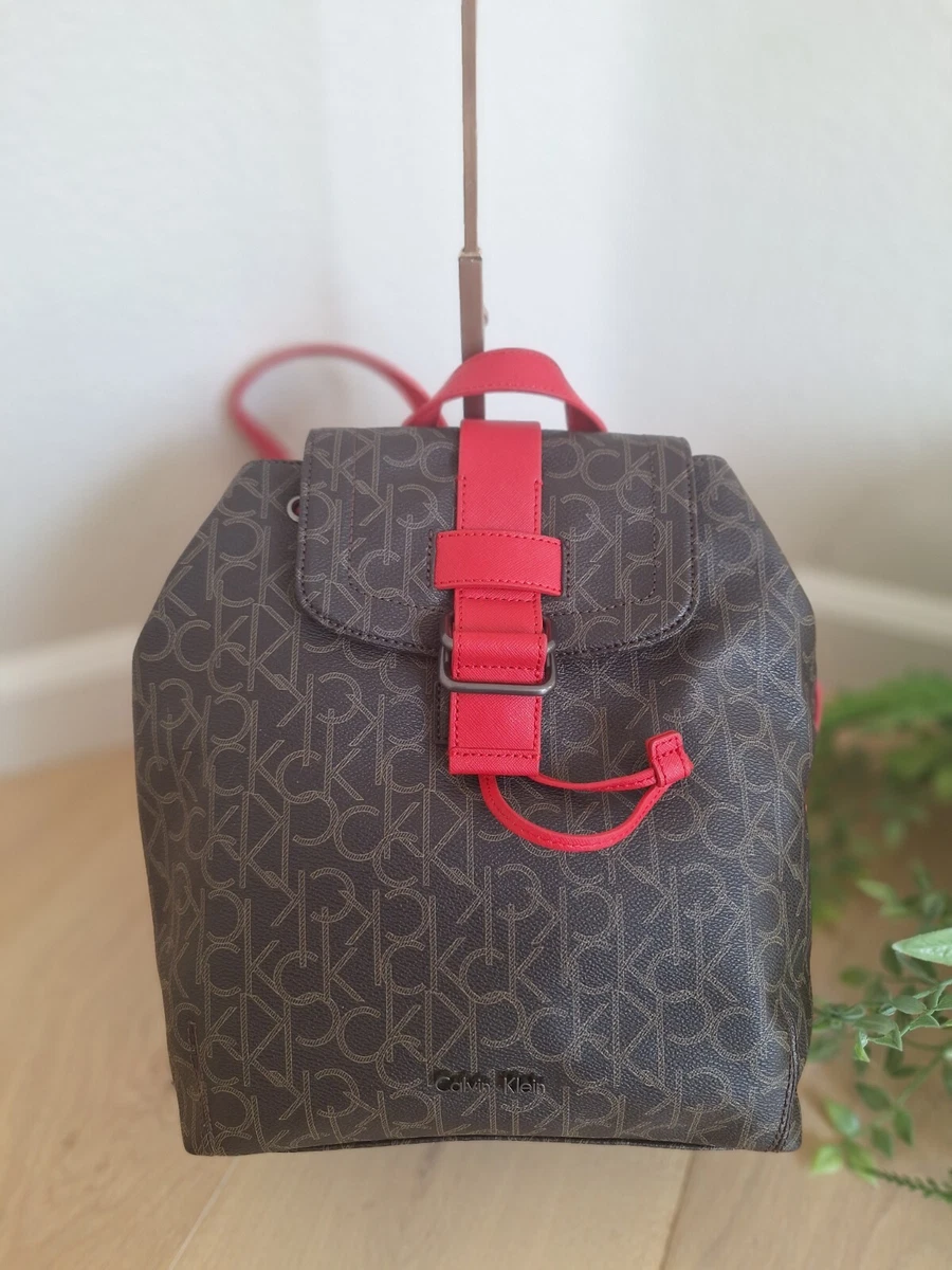 NWT Calvin Klein Logo Backpack Dark Brown/ Red New With Tags  display picture 3