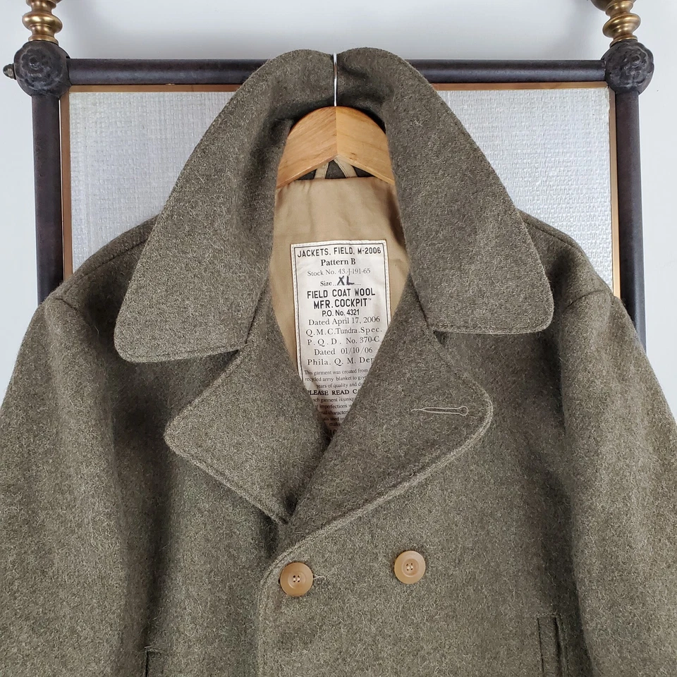 COCKPIT USA Size XL Mens 100% Wool Army Blanket Made Field Jacket Coat 2006 - Image 3 of 4
