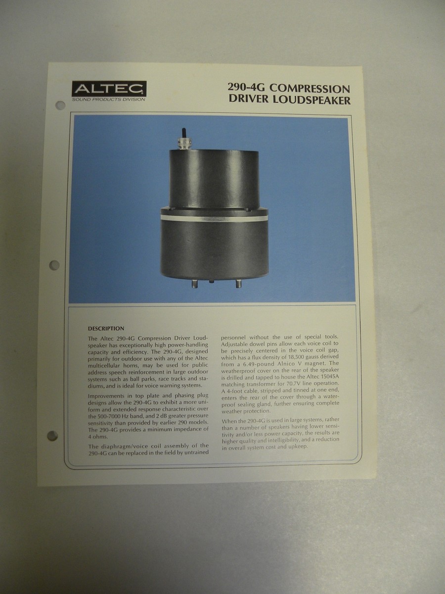 Vtg Original Altec 290-4G Speaker Compression Driver Loudspeaker