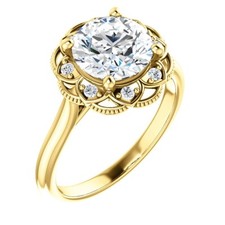 2.15 Carat Round DEF Forever One & Diamond Halo Ring 14K Gold Charles & Colvard