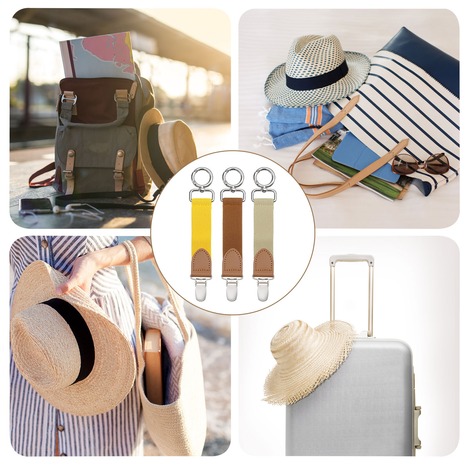 Attache Bec De Canard CINGHIA Lot De 12 Pinces à Chapeau Cuir PU - Clips Portatifs Pour Sac à Dos, Voyage - 6 Couleurs Lot Chapeau De Paille