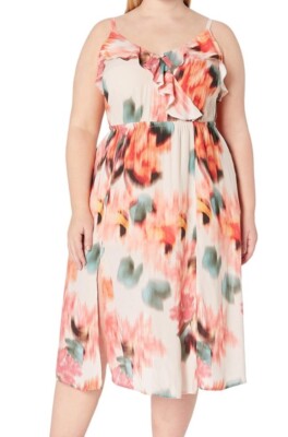 $299 ABS Allen Schwartz Sz 2X Dress Maxi Ruffled Floral Sleeveless Car Wash Hem