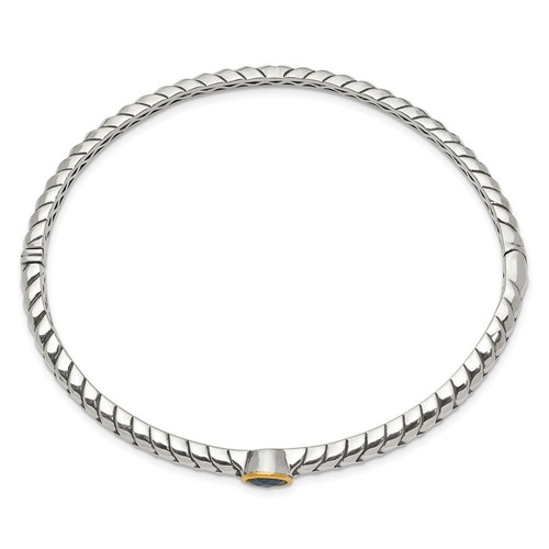 Brazalete Brazalete Oro Amarillo 14k con Plata de Ley Dos Tonos con Topacio Azul QTC947 - Imagen 2 de 4