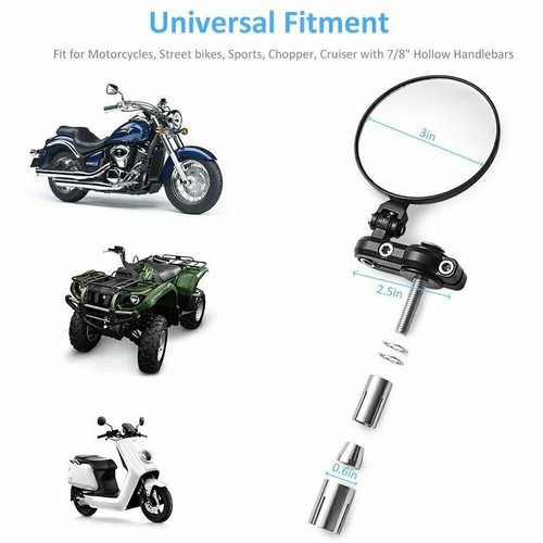Motorcycle Bar End Mirrors 7/8'' Motorbike Round Universal Handlebar