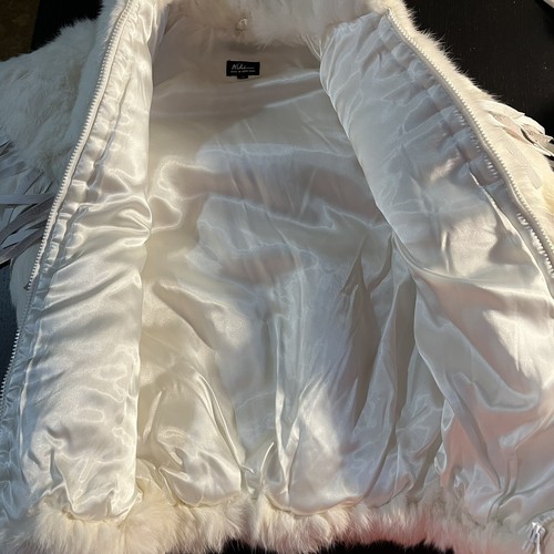 Vintage Niki Fur Bomber Jacket 80s White Real Rabbit w Leather Fringe EUC Luxury - Picture 9 of 9