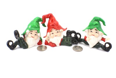 Brinns Christmas GNOMES Set of 3 Beards and Hats Ceramic 1970s Vintage