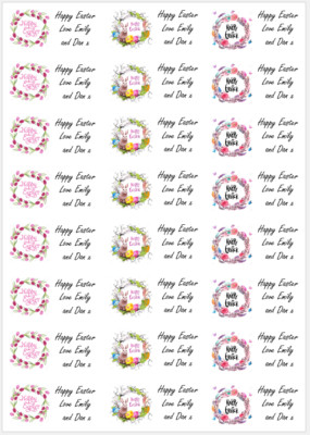 48 x Frohe Ostern personalisierte Aufkleber Etiketten Partytaschen Süßkegel Eierjagd 