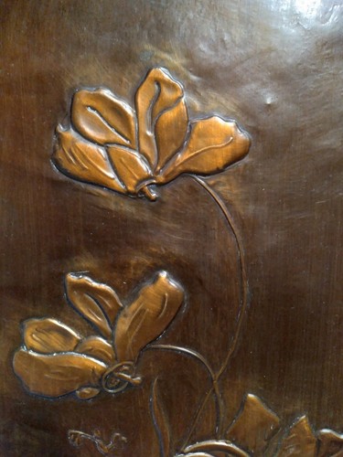 Vintage Kupfer Relief Tafel Blumen Plakette signiert - Bild 4 von 11