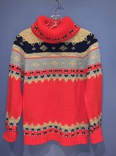 Medium Pullover Turtle Neck Sweater, 1960  s True Vintage Bright Red Hand Loomed