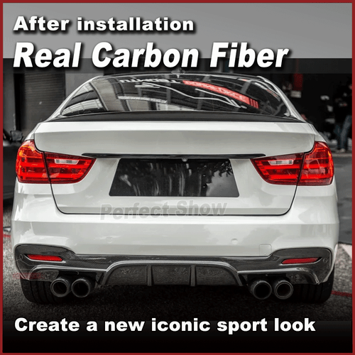 REAL CARBON Rear Bumper Diffuser Dual Outlet Lip For BMW F34 GT M-Sport 2014-17 - Picture 3 of 12