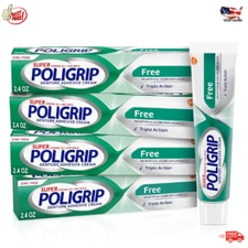 Super Poligrip Zinc Free Denture Adhesive Cream Secure Hold 2.4 oz Pack of 4
