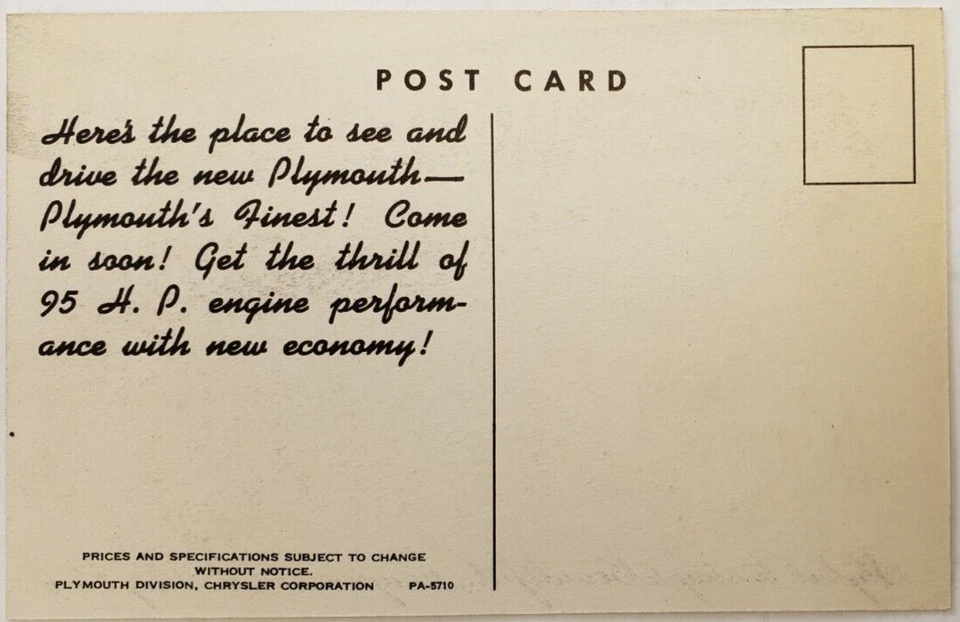 Folleto postal promocional de ventas de concesionario especial de lujo Plymouth P-12 1941 Foto 3 de 4