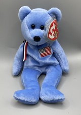 TY Beanie Baby - America  the Bear (Blue Version) 2001 With Tag In Protector