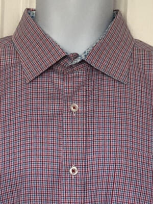 BUGATCHI  EUC Red Orange Ble White Check Contrast Trim  L