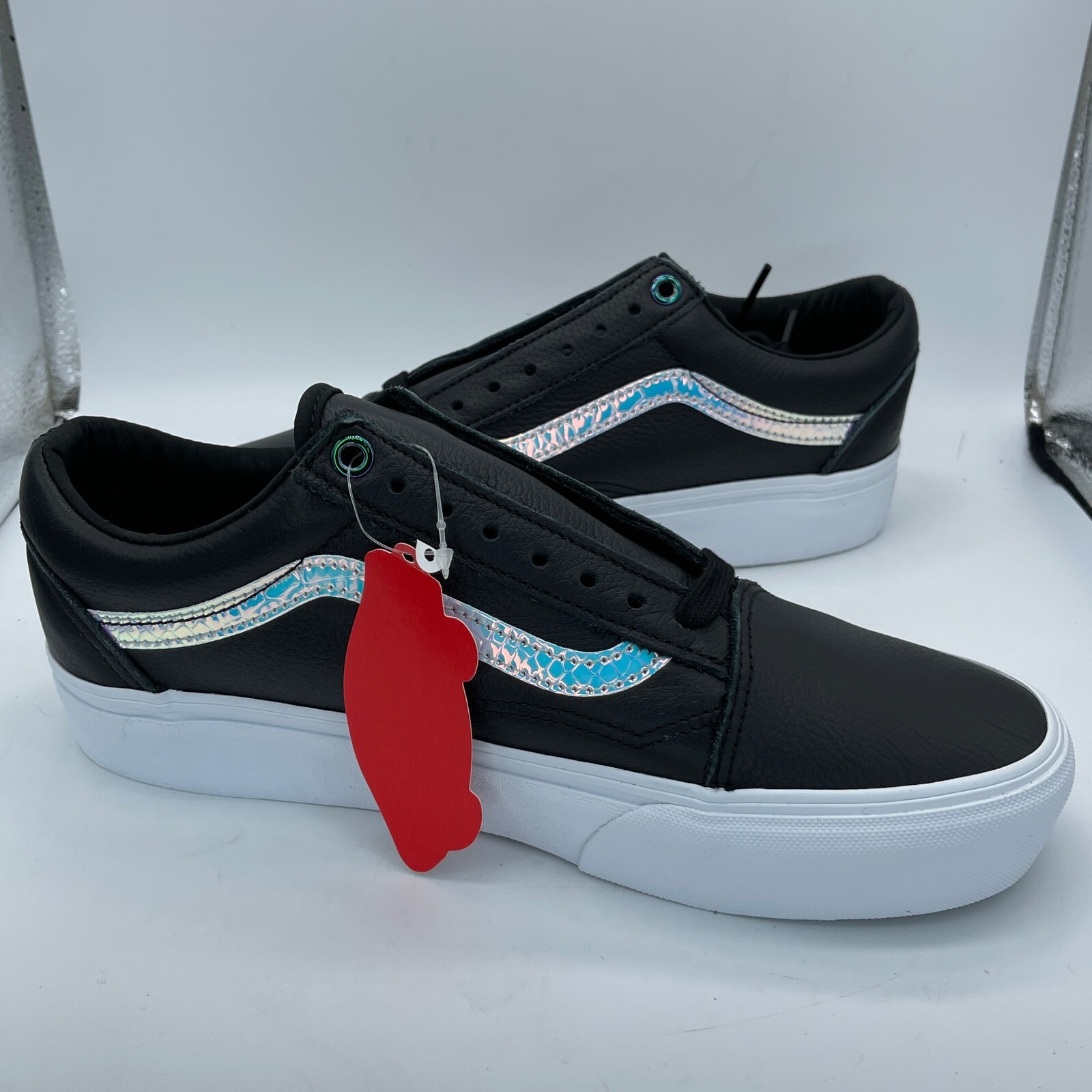 Vans Old Skool Platform Holo Sidestripe Womens 9.5 Black Leather Sneakers  New | eBay