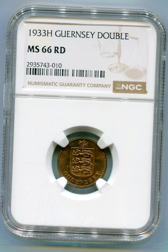 Guernsey Double 1933-H NGC MS RD stunning super Gem Ext rare so nice  lotjun9943
