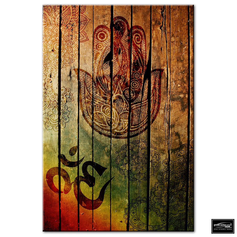 Vintage Hamsa Mandala Om Yoga Peace BOX FRAMED CANVAS ART Picture HDR 280gsm
