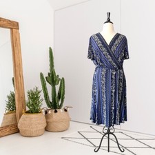 LOFT Plus Women’s 24 Short sleeve Floral Jersey Knit Faux Wrap Dress Blue