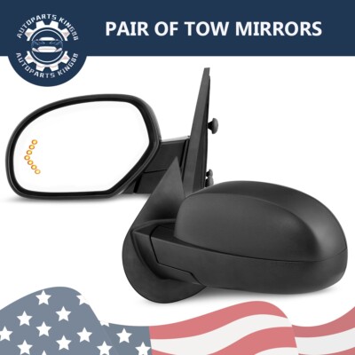 Pair Tow Mirror for 07-13 Chevy Silverado 1500 Power Heated Arrow Turn Signals
