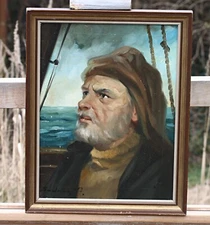 Portrait Of Bearded Sea Captain At Sea – Signed Vintage Nautical Oil Painting