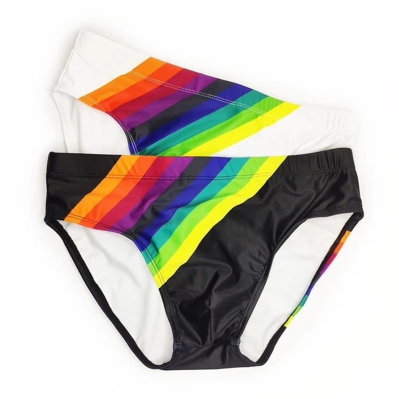 Men Rainbow Printed Low Waist Swimming Briefs Bikini Trunks Shorts Underpants - Image 2 of 4