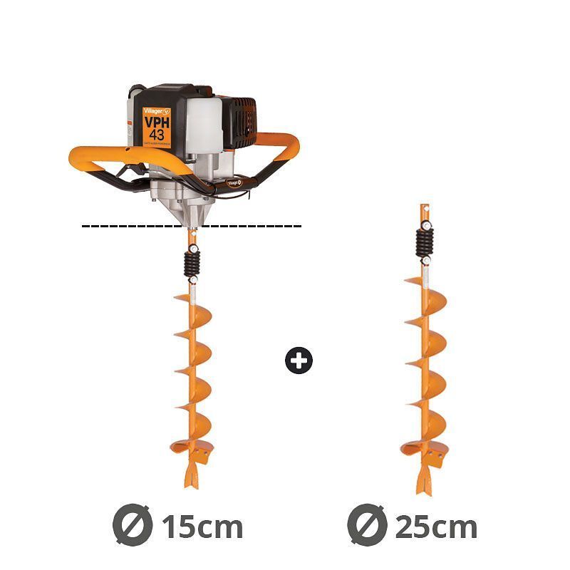 Tarière Villager VPH 43 motorisée de 43cc avec vrilles de 15 et 25cm pour vos travaux