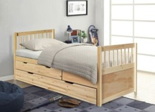 3FT SINGLE PINE WOODEN BED & TRUNDLE & DRAWERS STORAGE WHITE GREY PINE MATTRESS