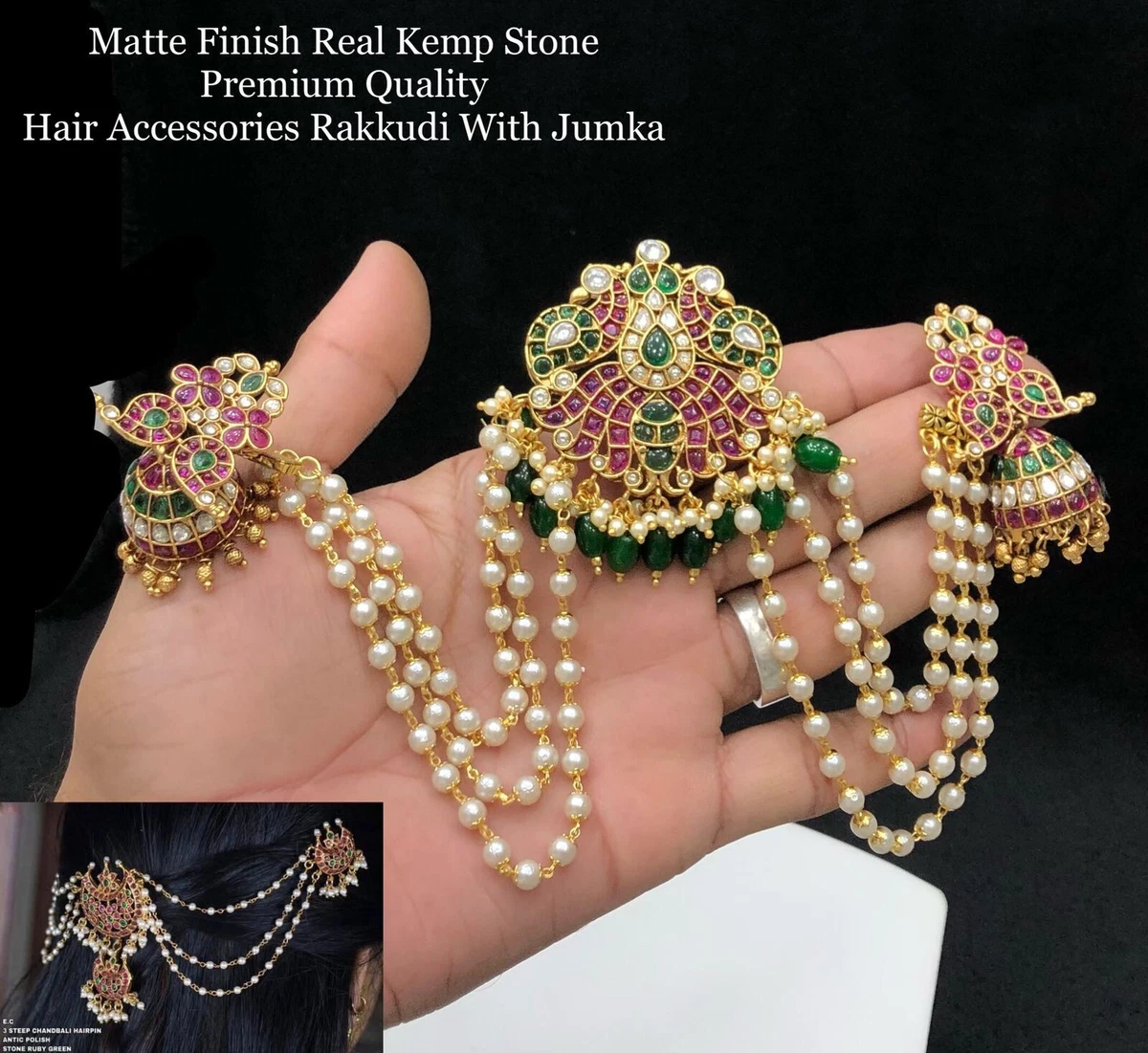 Fashion :: Earrings :: Priyaasi Traditional Peacock Jhumka Earrings for  Women | Pearl Drop | Gold-Color| Kemp Stone Earrings with Hair Chain |  Brass Metal | Pushback Closure | Chain Earrings for Wedding Festival & Puja