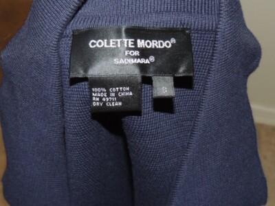 Colette Mordo Navy Cotton Knit Sweater Jacket / Zipper Front sz S