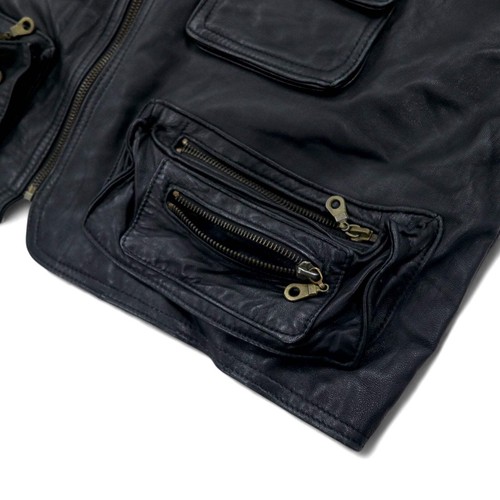 Vintage Leather Hunting Vest Utility Leather Hunting Vest L Black Zip Up - Picture 6 of 8