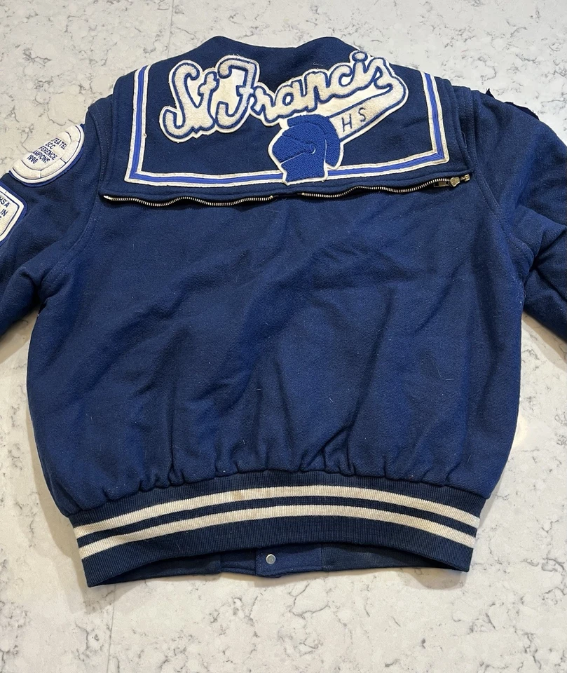 Chaqueta Universitaria Vintage Holloway St Francis HS Letterman Azul XL Lana EE. UU. Foto 2 de 4